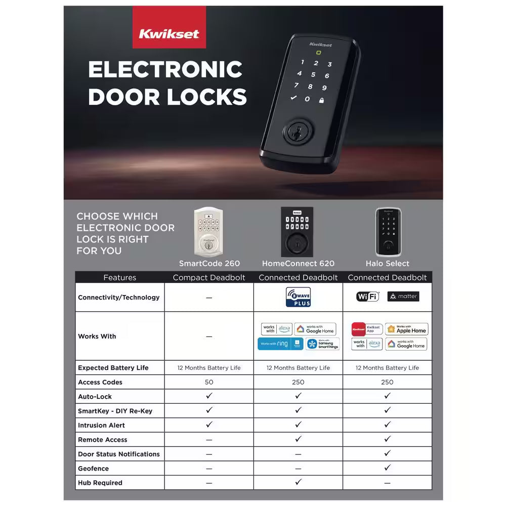 HALO Select Satin Nickel Wi-Fi Electronic Smart Lock Deadbolt with San Clemente Handleset Halifax Handle Combo Pack