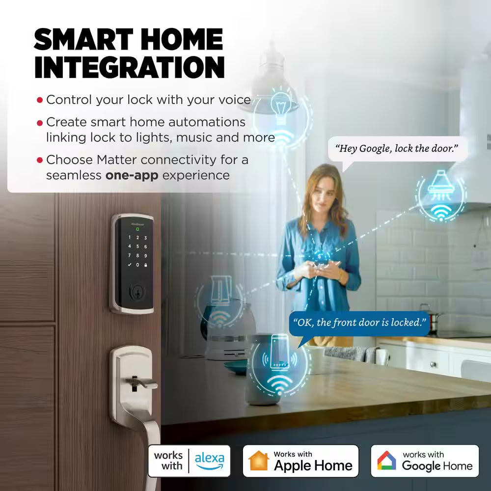 HALO Select Satin Nickel Wi-Fi Electronic Smart Lock Deadbolt with San Clemente Handleset Halifax Handle Combo Pack