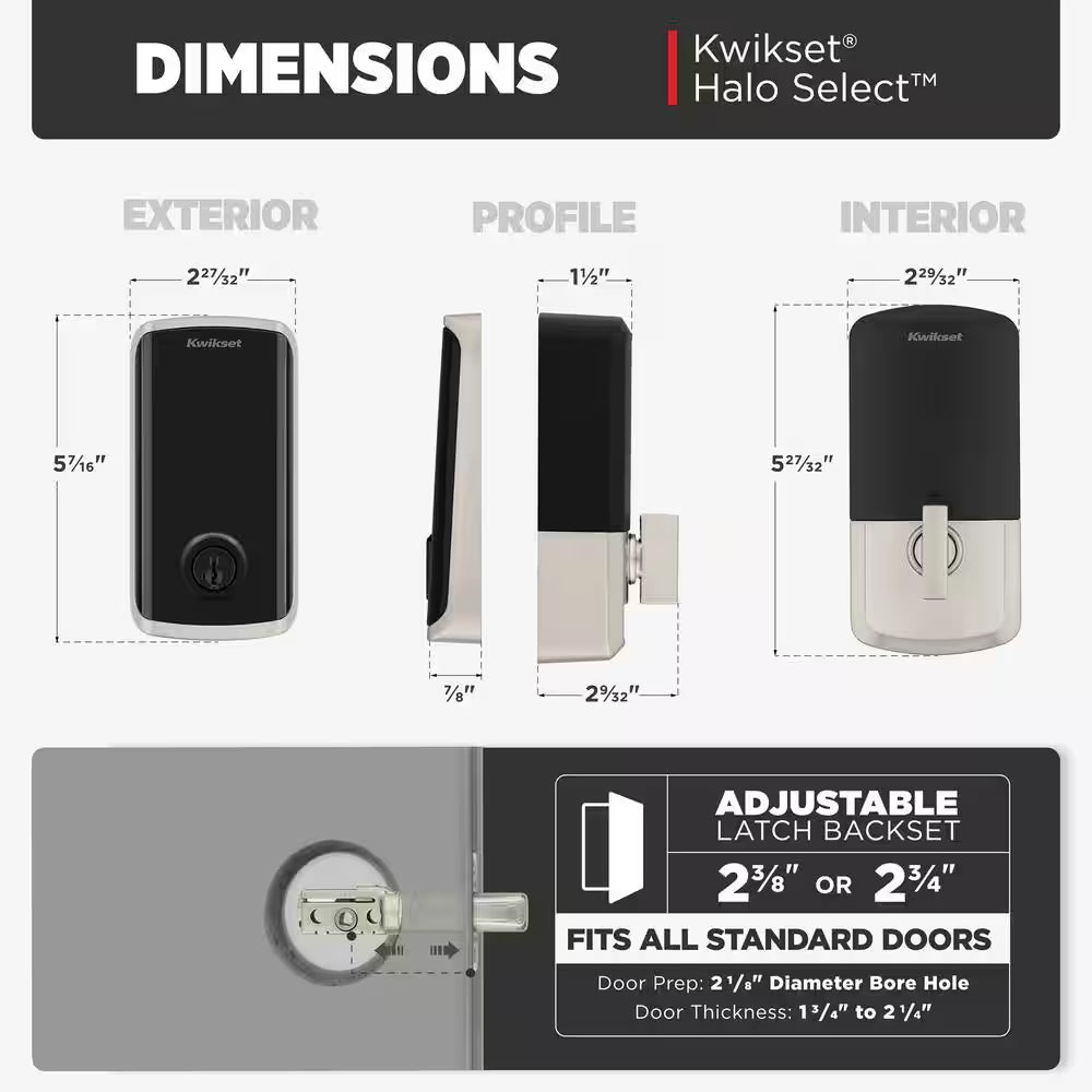 HALO Select Satin Nickel Wi-Fi Electronic Smart Lock Deadbolt with San Clemente Handleset Halifax Handle Combo Pack