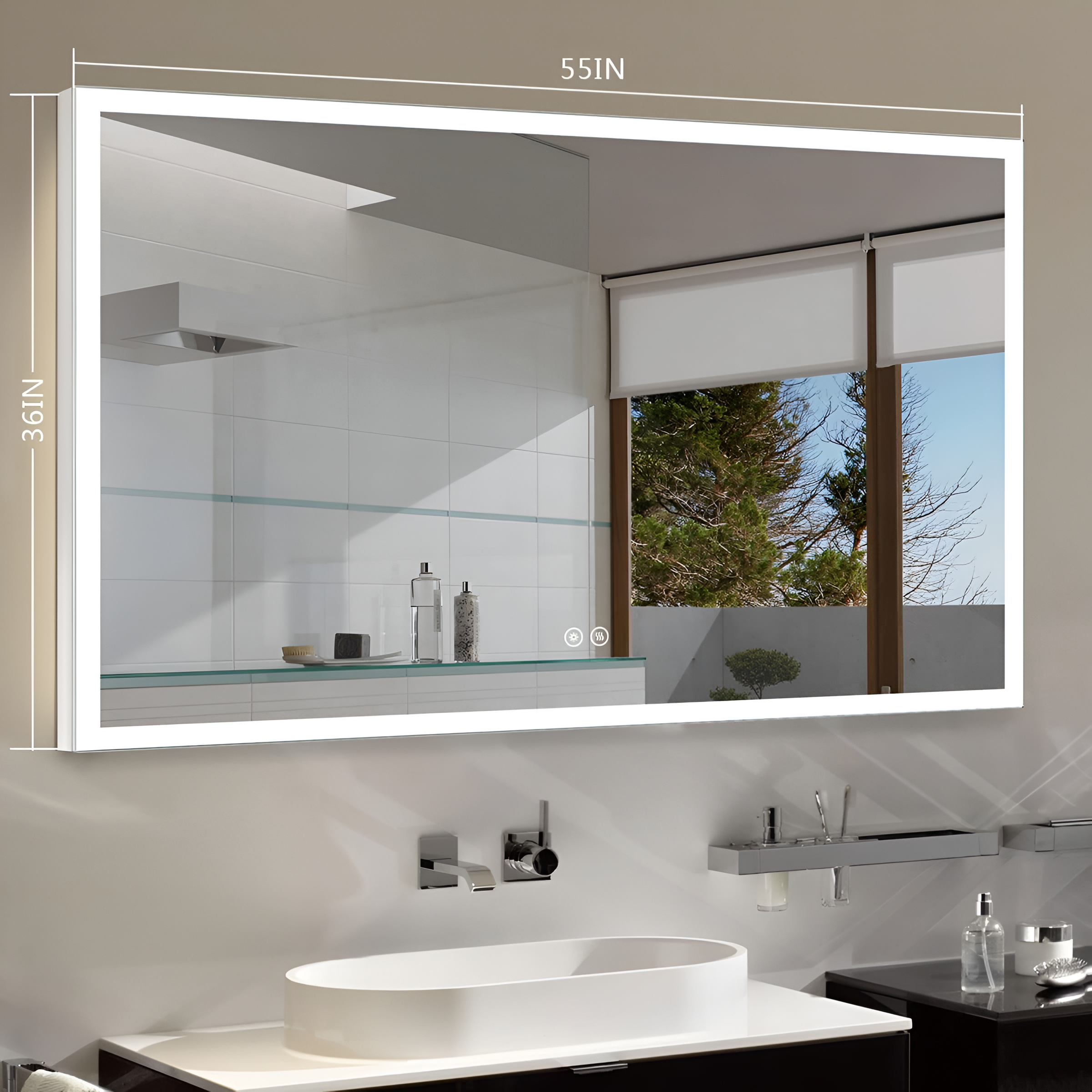 LED Bathroom Mirror with Lights, LED Lighted Bathroom Vanity Mirror, Led Mirror for Bathroom, Bluetooth Smart Miror, 55 X 36 Inch, Anti-Fog & Dimming, Wall Mounted Vanity Mirror with Lights