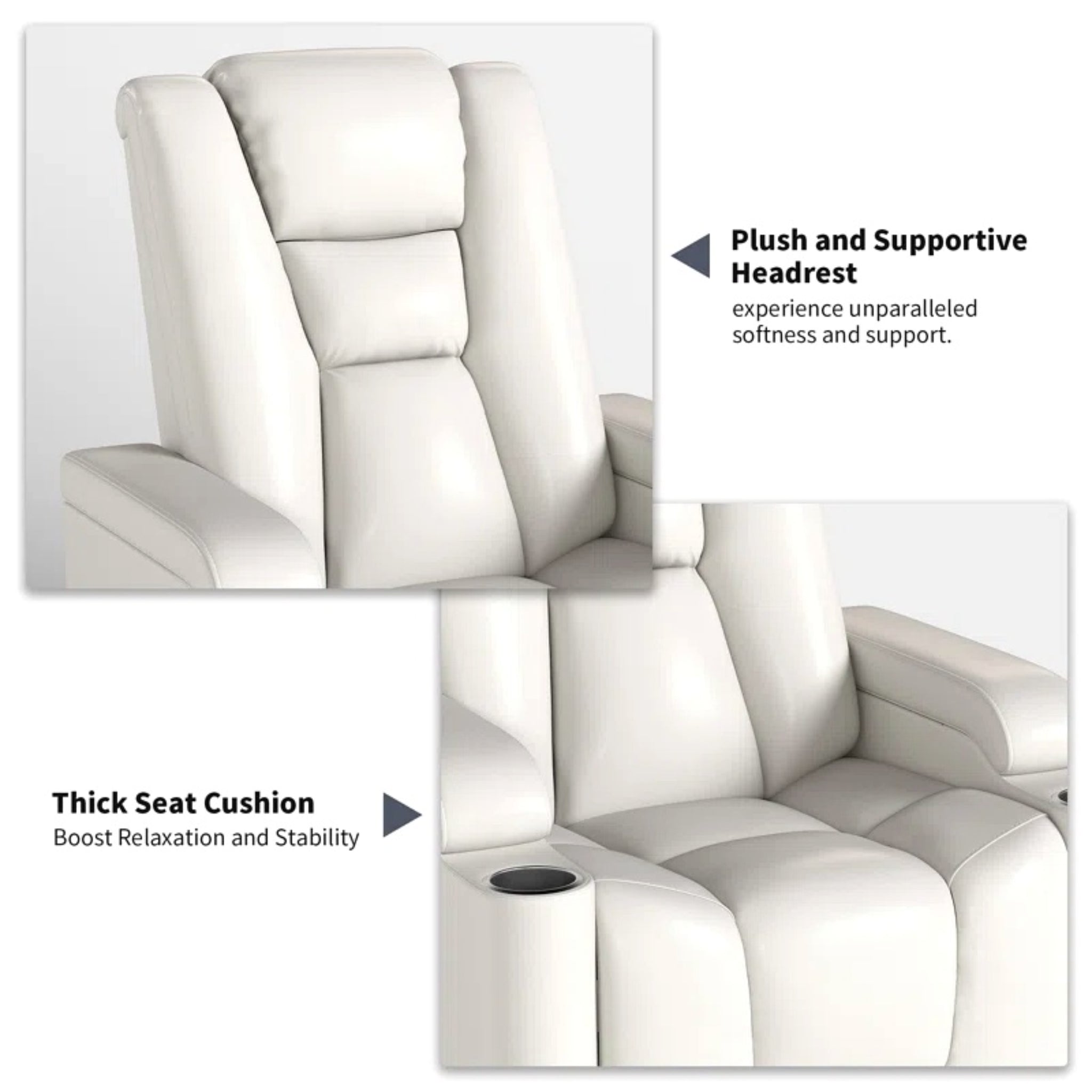 35.3" Wide Modern Faux Leather Power Home Theater Individual Seat with USB & Dual Cup Holders&Arm Storage
