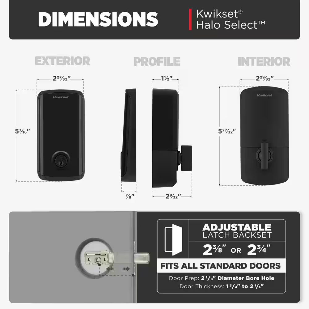 HALO Select Matte Black Wi-Fi Electronic Smart Lock Deadbolt with Halifax Passage Lever Combo Pack