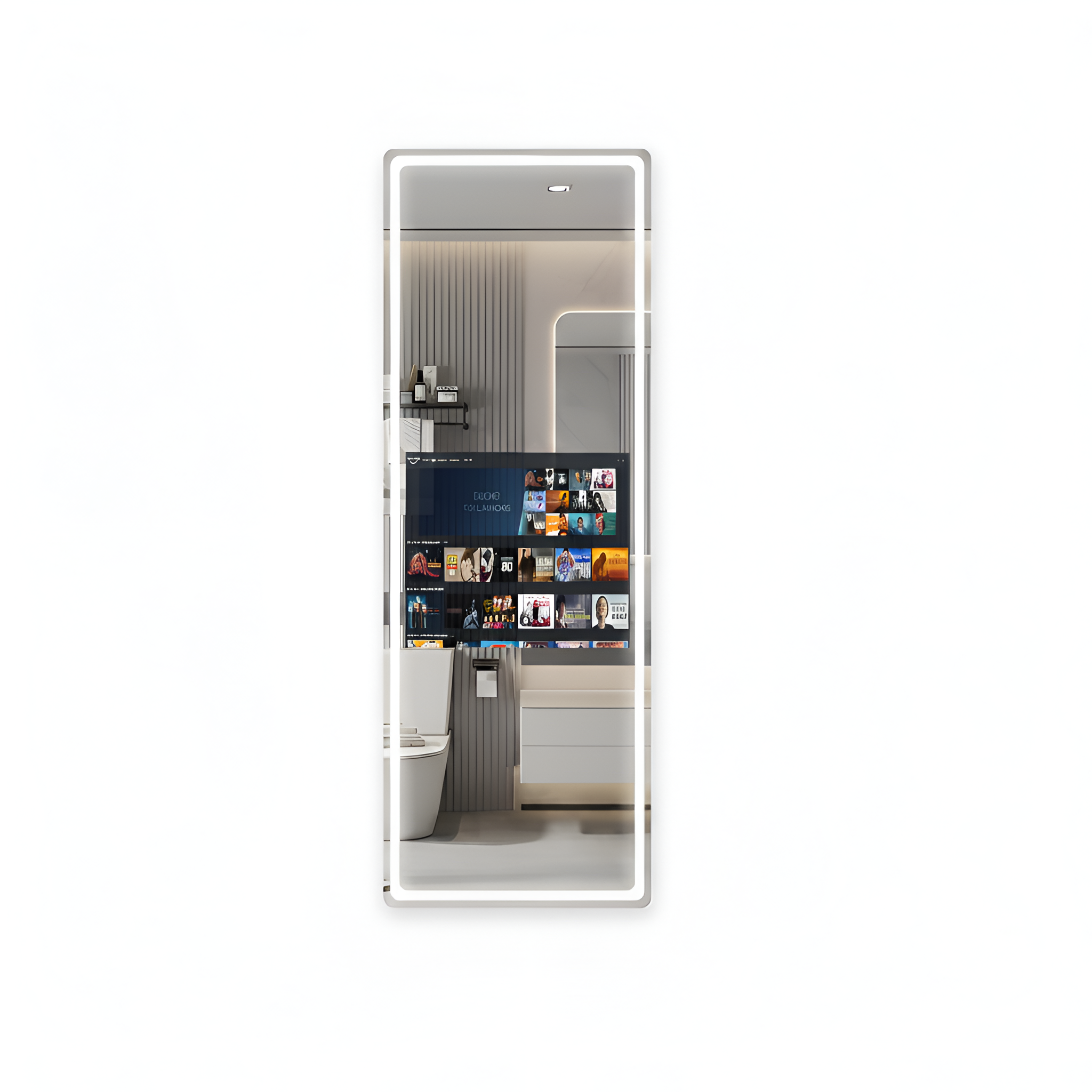 Vertical Smart Mirror Touch Screen Bathroom Vanity Waterproof Tempered Glass Rectangle Mirror with Apps LED Lighting Makeup